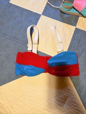 LainSnow Red & Blue Twist Front Ribbed Bikini Top